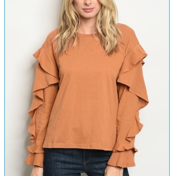 Ruffled Lightweight Knit Top Camel NWT - Picture 7 of 7
